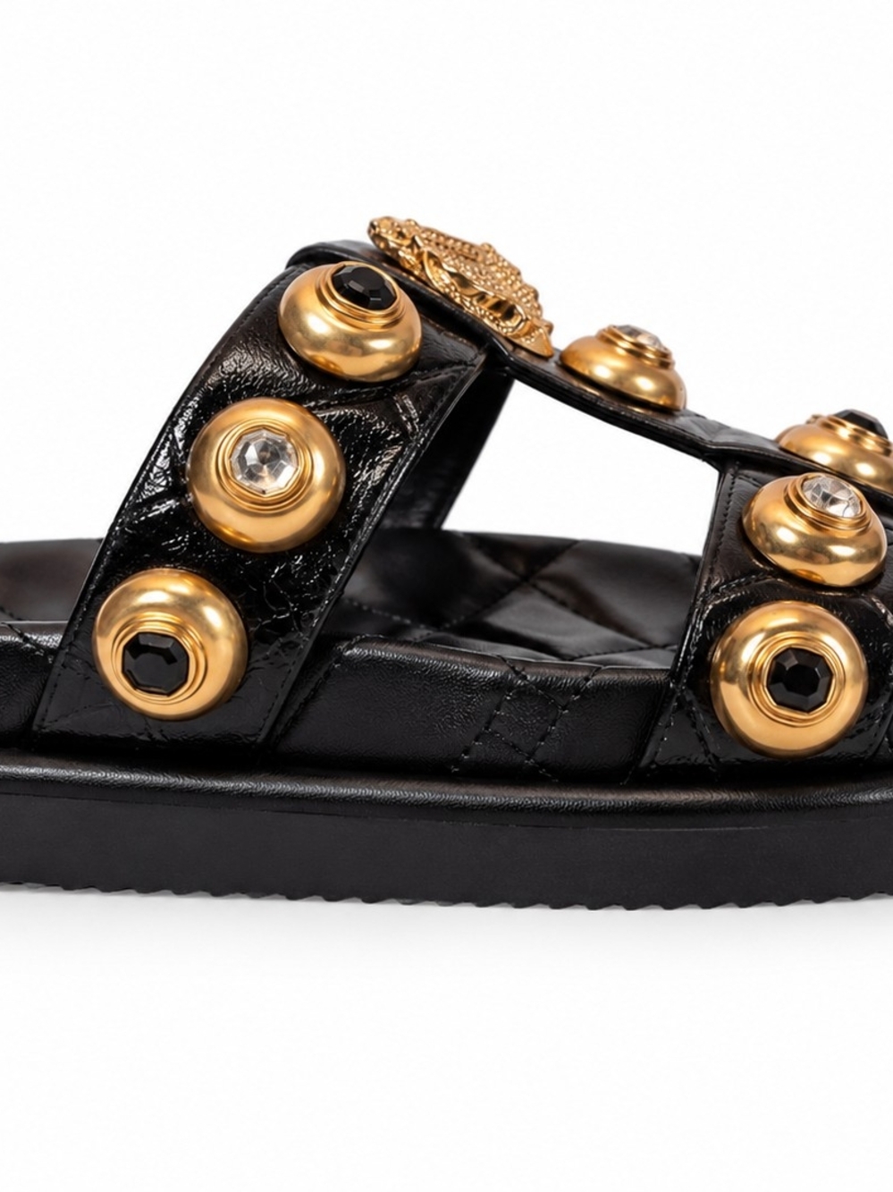 🆕️Kurt Geiger London Orson Studded Slides Black Gold Crystal Sandals US 7 - Picture 3 of 7